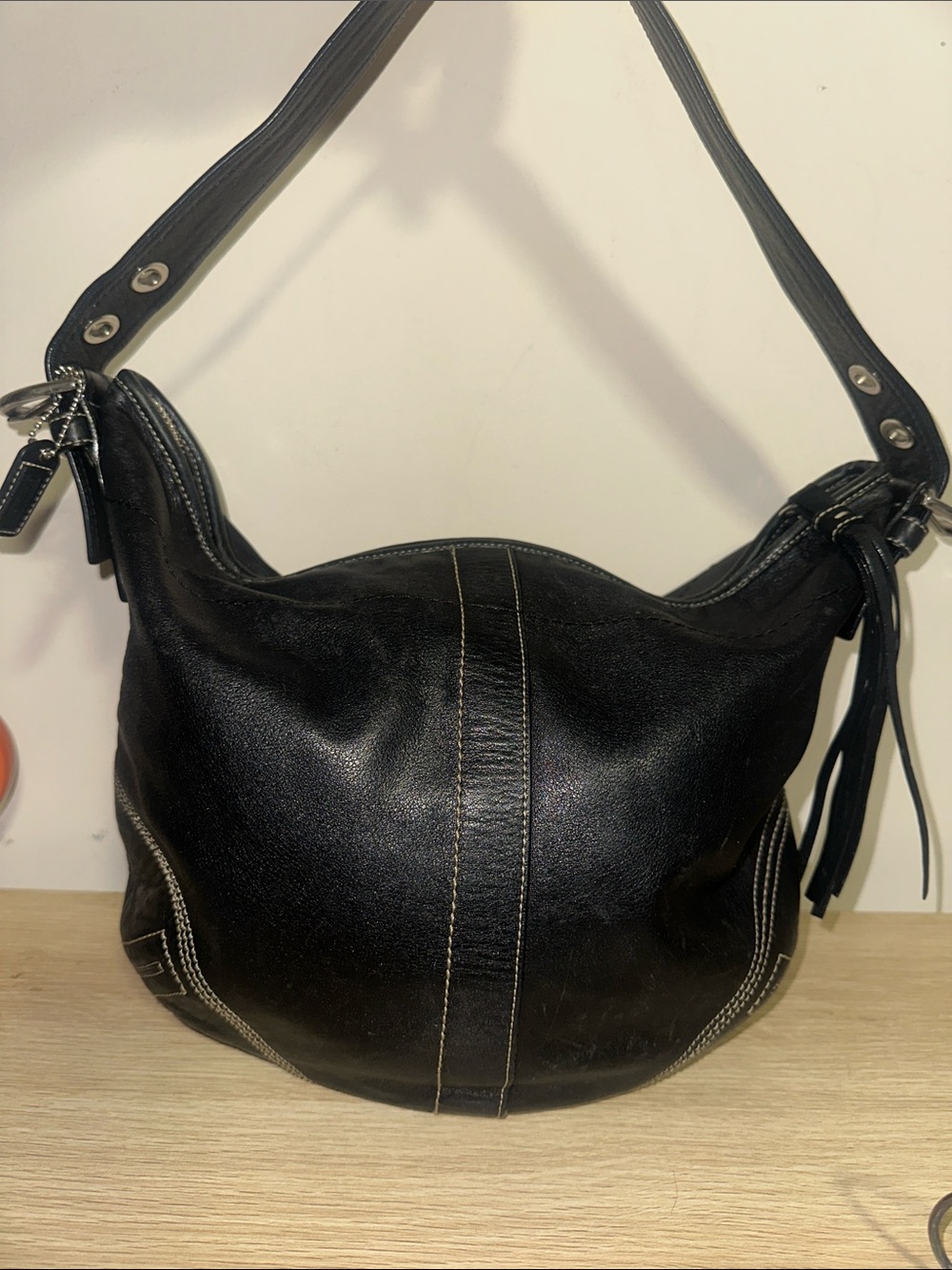 VTG Coach Soho Leather Hobo Bag Black Y2K Slouchy Shoulder Bag 8A03 & Dust Bag